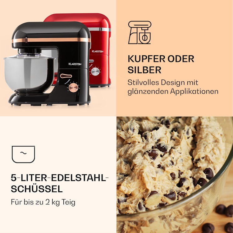 Bella Elegance Küchenmaschine 2000 W 2,7 PS 5,2 Ltr Edelstahl BPA-frei Schwarz