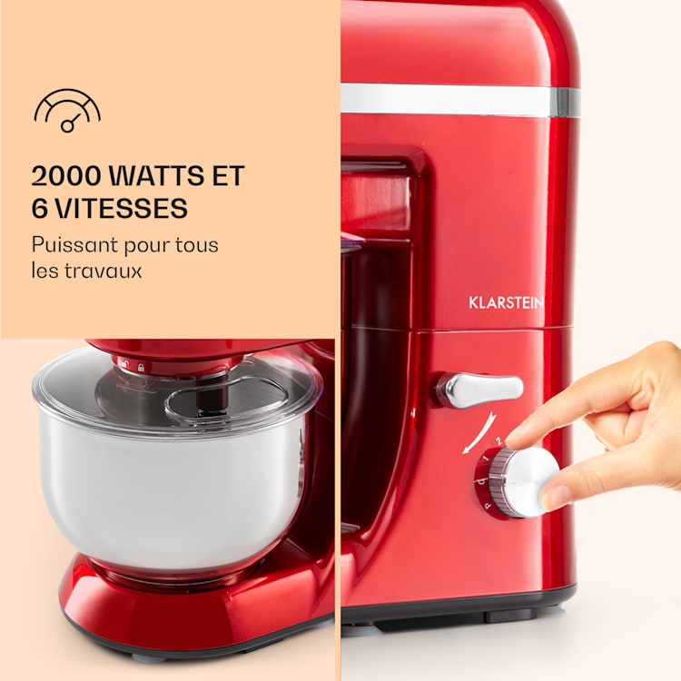 Bella Elegance Robot culinaire 2000 W / 2,7 ch 5,2 l Acier inoxydable sans BPA Rouge