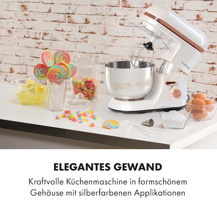 Bella Elegance Küchenmaschine 2000W/2,7PS/5,2 Ltr Edelstahl BPA-frei Weiß