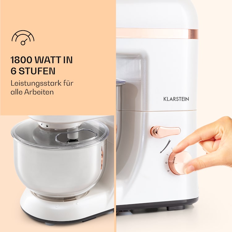 Bella Elegance Küchenmaschine 2000W/2,7PS/5,2 Ltr Edelstahl BPA-frei Weiß
