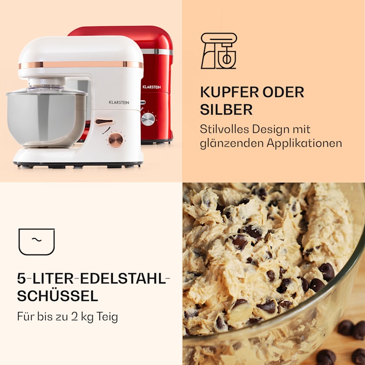 Bella Elegance Küchenmaschine 2000W/2,7PS/5,2 Ltr Edelstahl BPA-frei Weiß