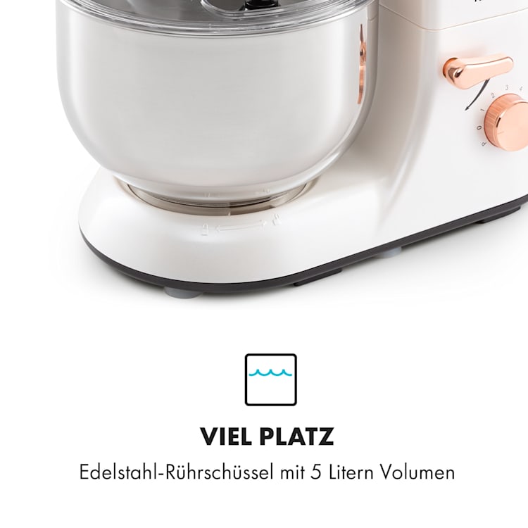Bella Elegance Küchenmaschine 2000W/2,7PS/5,2 Ltr Edelstahl BPA-frei Weiß