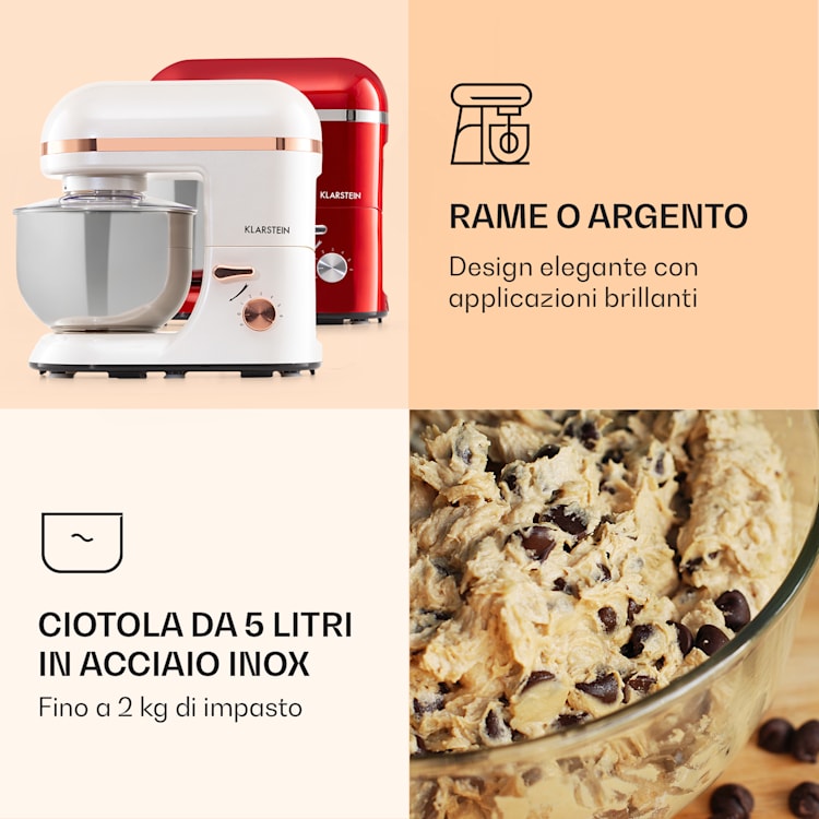 Bella Elegance Robot da cucina 2000 W/2,7 CV 5,2 litri acciaio inox senza BPA Bianco