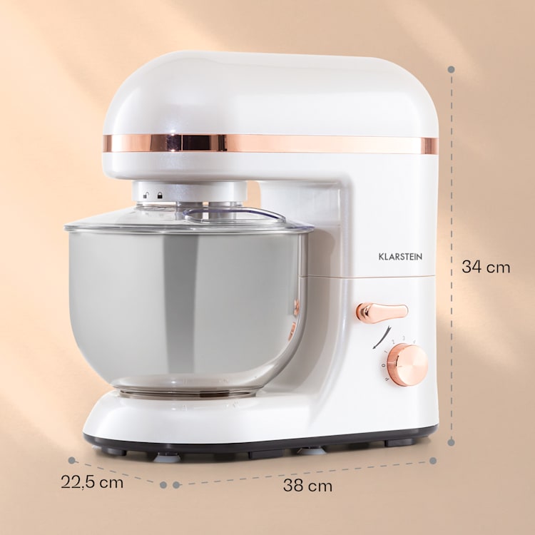 Bella Elegance Küchenmaschine 2000 W / 2,7 PS / 5,2 Liter Edelstahl BPA-frei Weiß