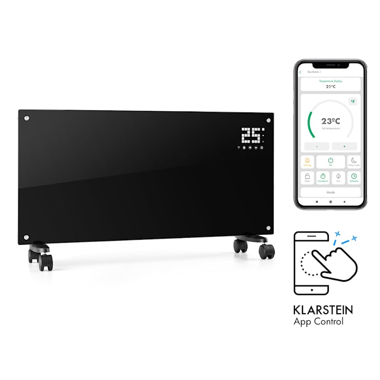 Bornholm Smart - Stufa a convezione, 200 W, WiFi, display LED, timer, IP24 Nero