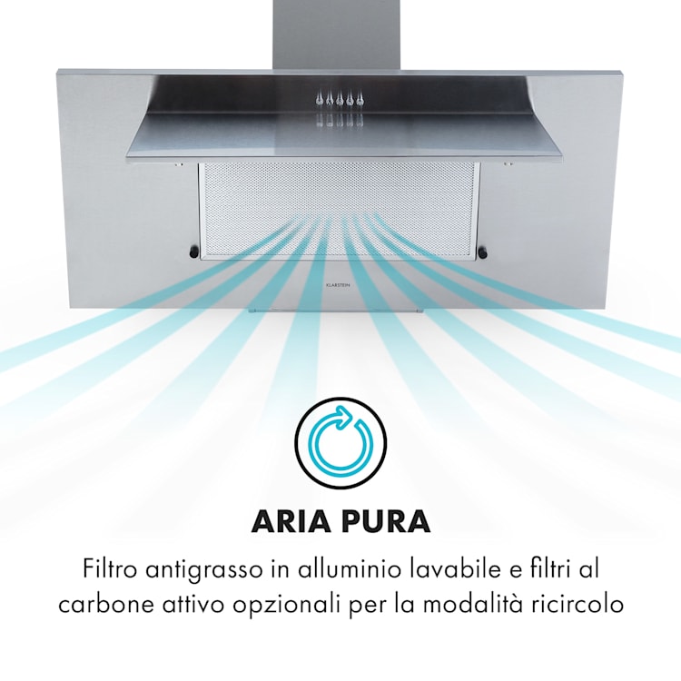 Athena 90 - Cappa aspirante, 90 cm, 300 m³/h, 69 W, acciaio inox 90 cm | Argento