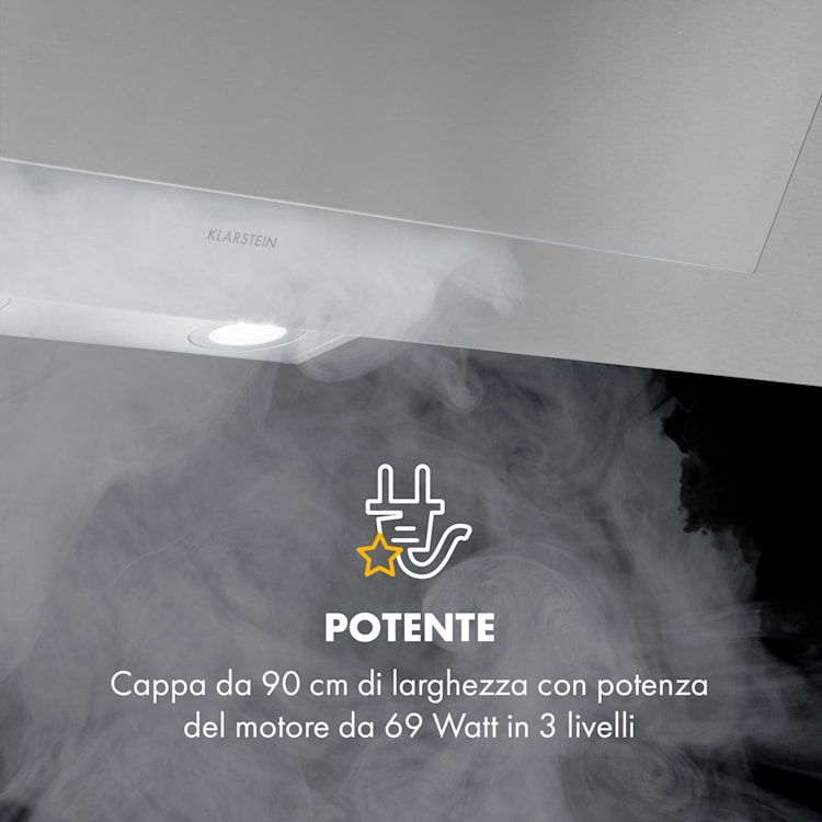 Athena 90 - Cappa aspirante, 90 cm, 300 m³/h, 69 W, acciaio inox 90 cm | Argento