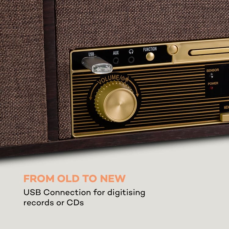 Belle Epoque 1912, gramofon retro, CD, BT, USB, DAB +/FM, brązowy