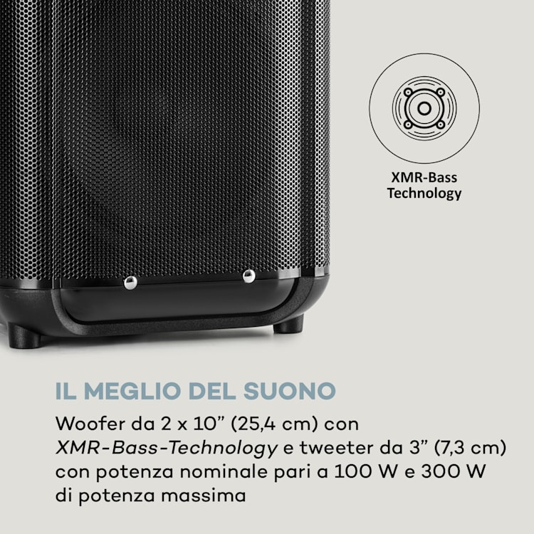 Moving 2100 Impianto PA 2xWoofer 10" 100/300 W Microfono UHF USB SD BT AUX Mobile 300 W