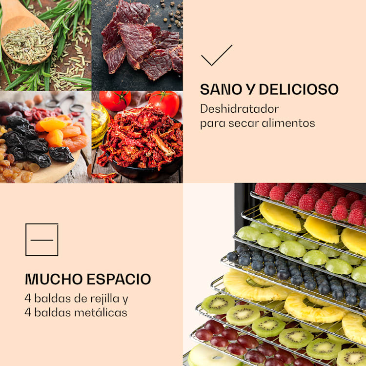 Mega Jerky Deshidratador 650W 35-80°C Pantalla táctil LCD Temporizador 8 bandejas Negro