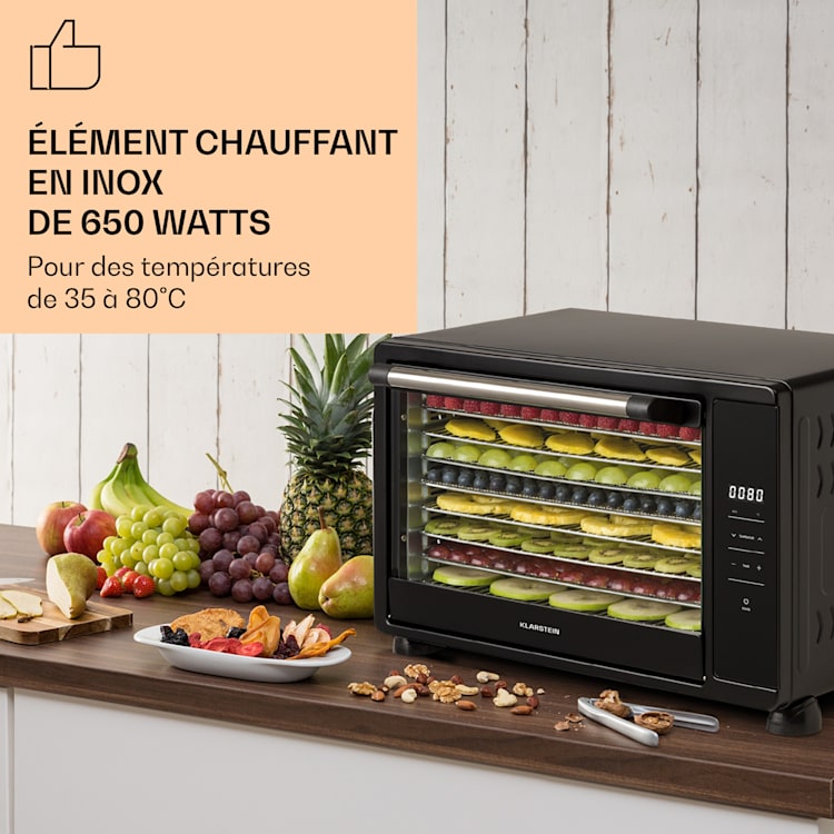 Déshydrateur Mega Jerky 650 W 35-80 °C écran tactile LC minuterie 8 niveau Noir