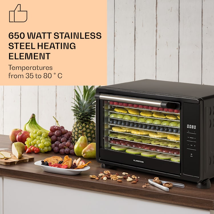 Mega Jerky, automatska sušilica, 650W, 35 – 80 °C, LCD zaslon osjetljiv na dodir, 8 polica, crna Crna