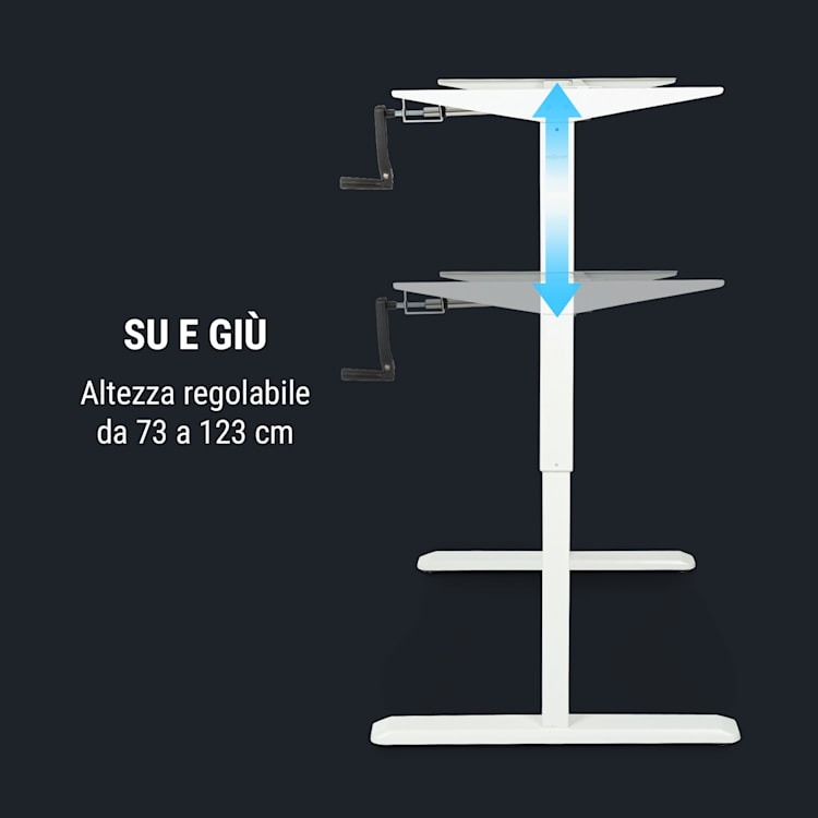 Multidesk scrivania regolabile manualmente in altezza 73-123 cm bianco Comando manuale | Bianco