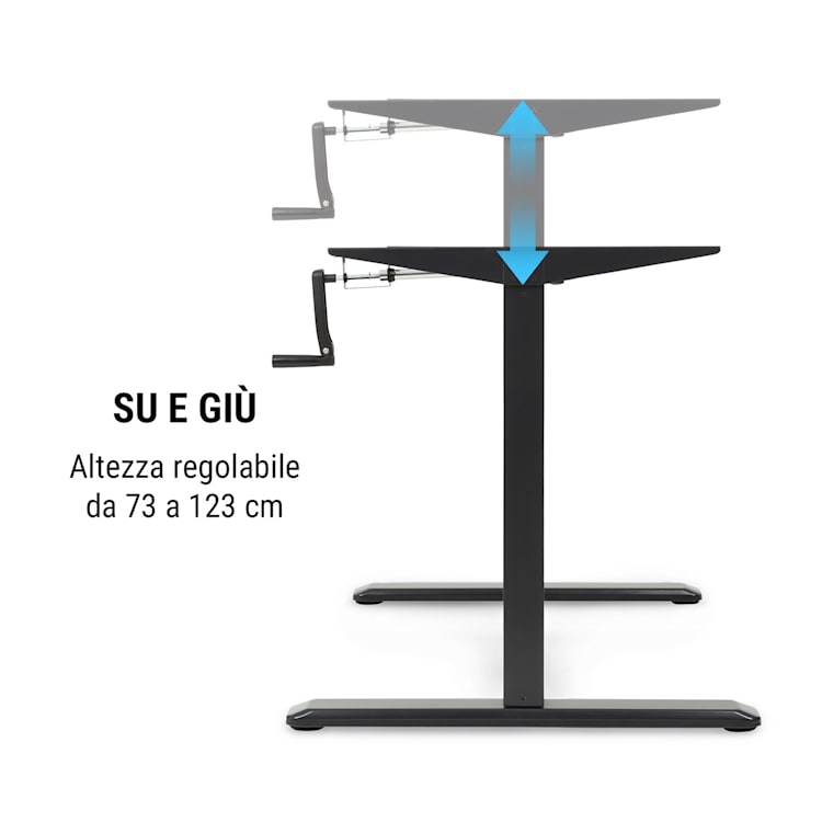 Multidesk scrivania regolabile manualmente in altezza 73-123 cm nero Comando manuale | Nero