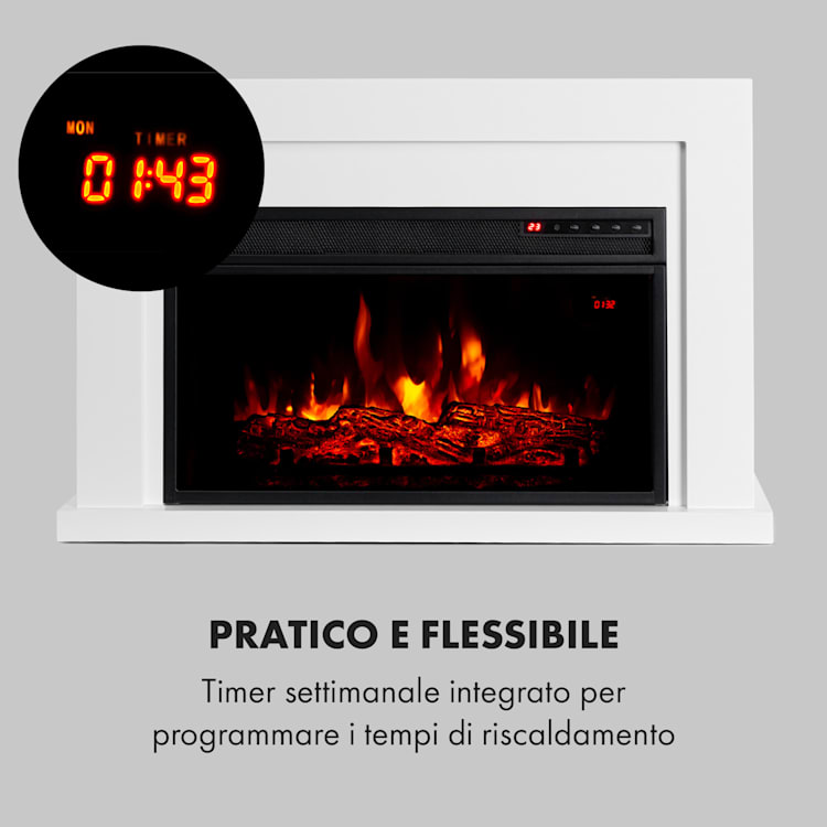 Blanca - Camino elettrico, 1000/2000 W, LED, 10-30 °C, timer settimanale