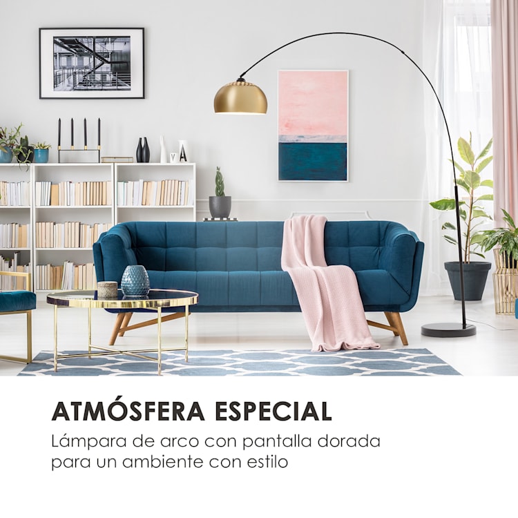 Amara Lámpara de arco Pantalla dorada Base de mármol E27 Cable de 2 m Dorada
