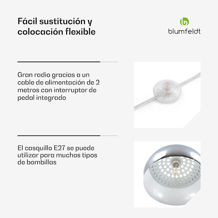 Nael Lámpara de arco Pantalla plateada Base de mármol E27 Cable de 2 m Plateada Plata