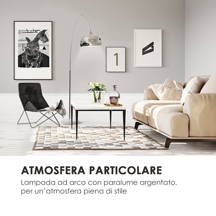 Nael Lampada ad Arco Schermo Argentato Base in Marmo E27 Cavo: 2 m argento
