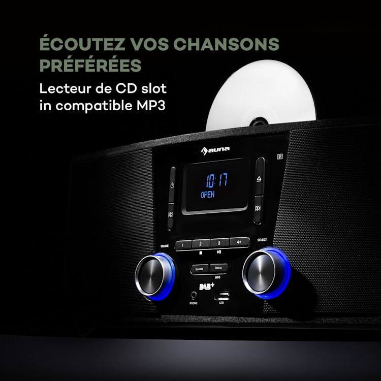 Stockton micro chaîne stéréo 20 W max. DAB+ FM lecteur CD BT OLED noir
