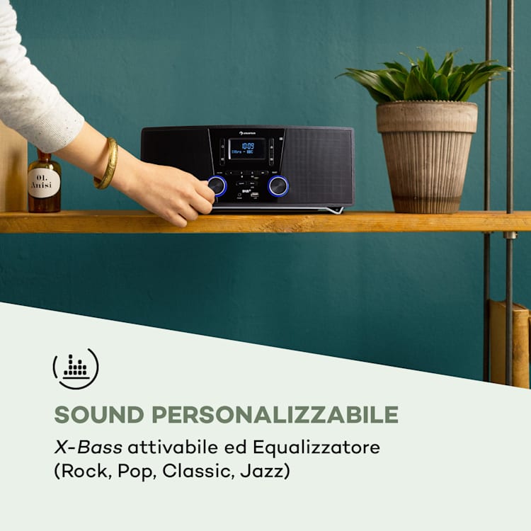 Stockton Micro Impianto Stereo 20W max. DAB+ FM CD BT OLED nero