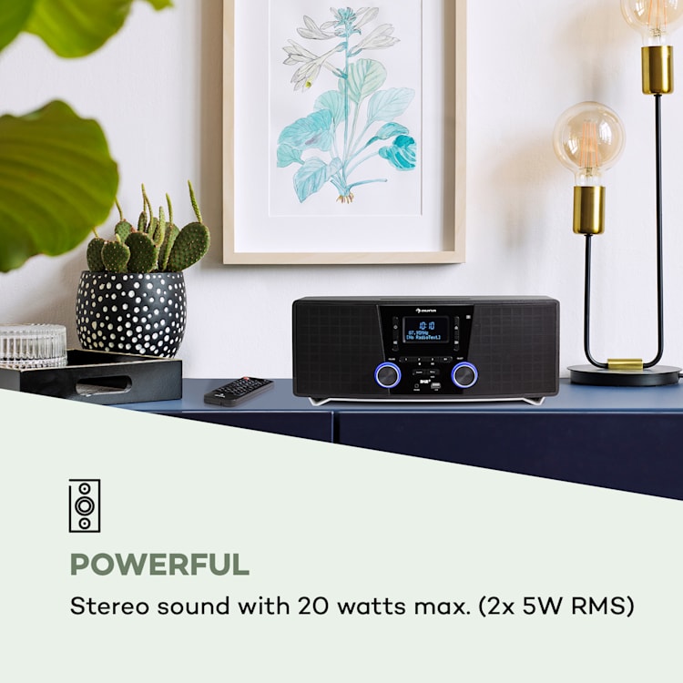 Stockton, sistem stereo micro, max. 20W, DAB +, UKW, CD player, BT, OLED, negru