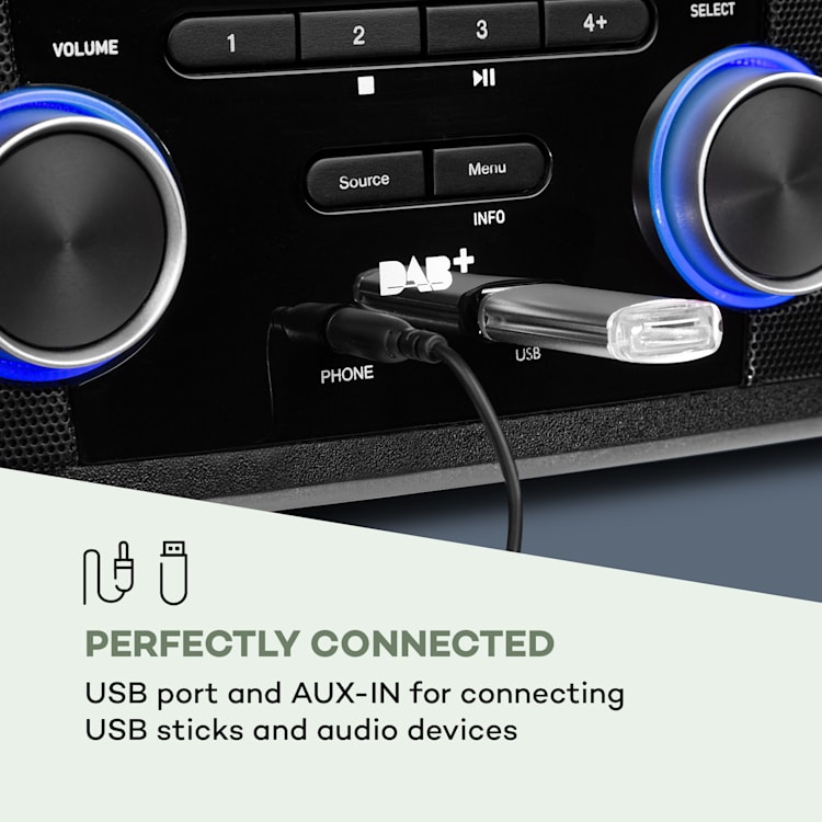 Stockton, sistem stereo micro, max. 20W, DAB +, UKW, CD player, BT, OLED, negru