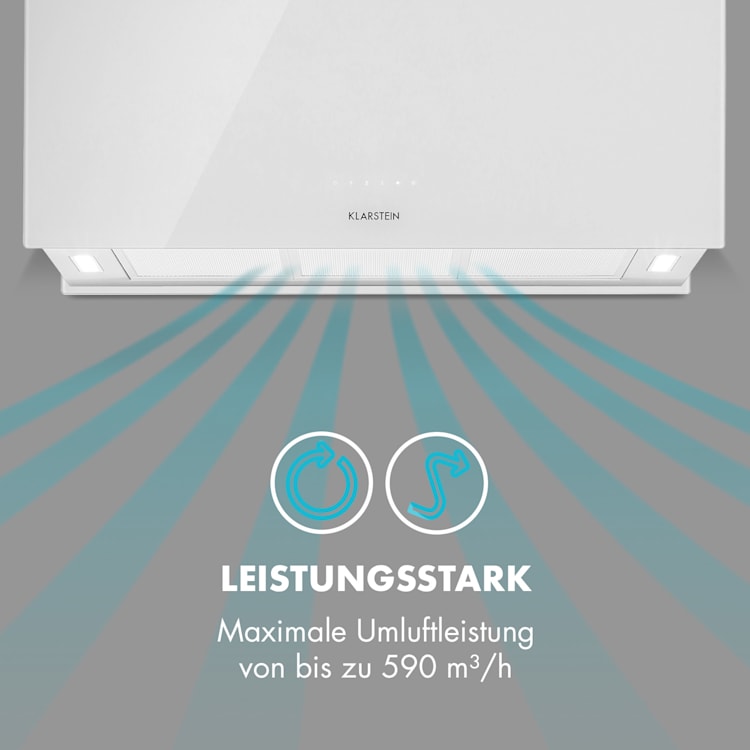 Kronleuchter XL Inselabzugshaube 90cm Umluft 590m³/h LED Touch weiß Weiß