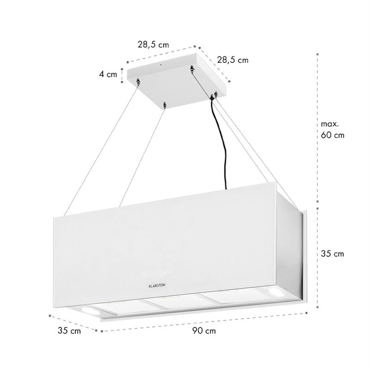 Kronleuchter XL, ostrovčekový odsávač pár, 90 cm, cirkulácia, 590m³/h, LED, dotykový displej, biely Biela