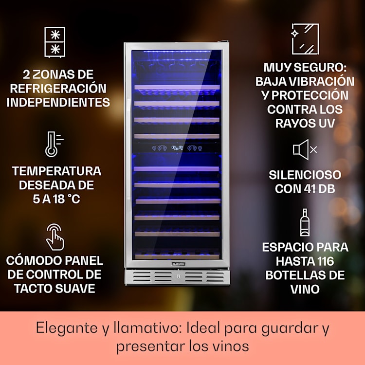 Vinovilla Grande 116 Built-in Duo Frigorífico espacioso para vino 310 L 116 botellas LED 310 litros | 2 zonas de refrigeración