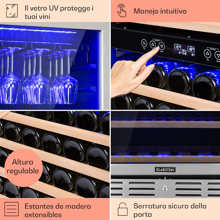 Vinovilla Grande 116 Built-in Duo Frigorífico espacioso para vino 310 L 116 botellas LED 310 litros | 2 zonas de refrigeración
