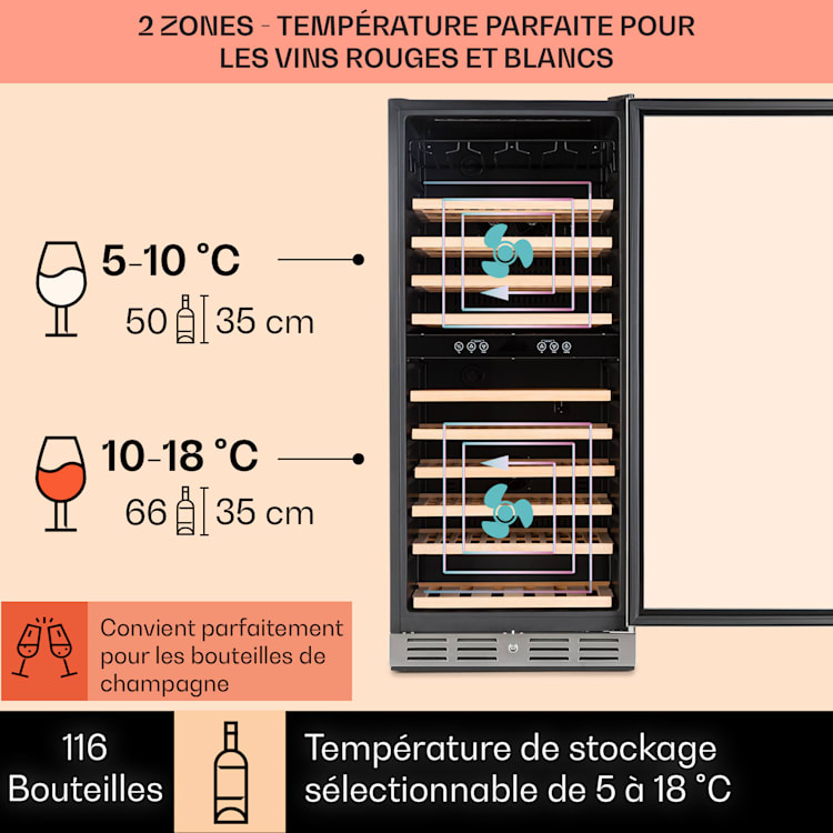 Vinovilla Grande 116 Built-in Duo grote ruime wijnkoelkast 310 liter 116 flessen Led 310 liter | 2 koelzones