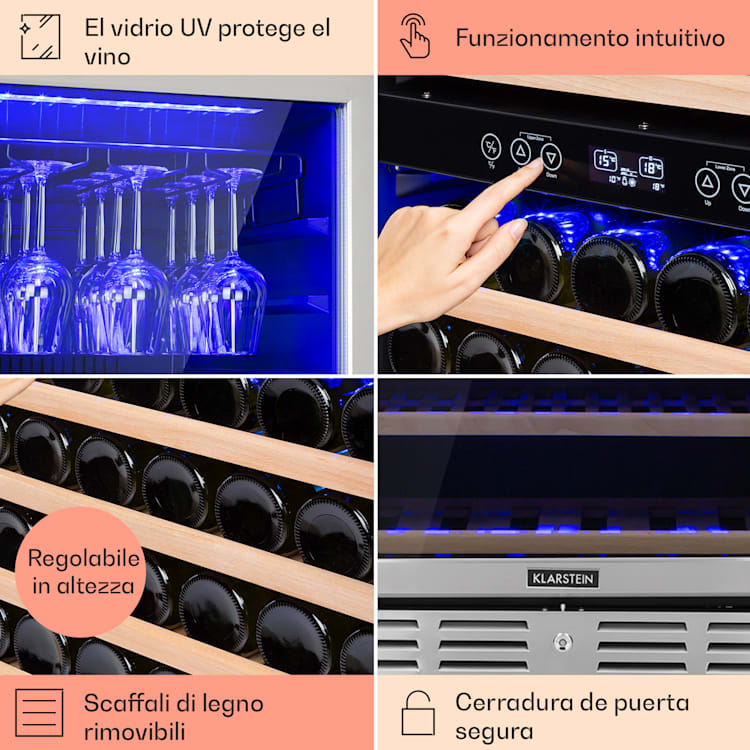 Vinovilla Grande 116 Built-in Uno Frigorifero per vini ampio 310l 116 Bottiglie LED 116 bottiglie | 2 zone di raffreddamento | Nero
