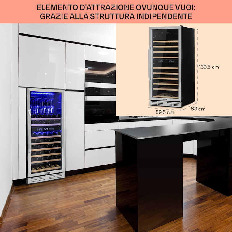 Vinovilla Grande 116 Built-in Uno Frigorifero per vini ampio 310l 116 Bottiglie LED 116 bottiglie | 2 zone di raffreddamento | Nero