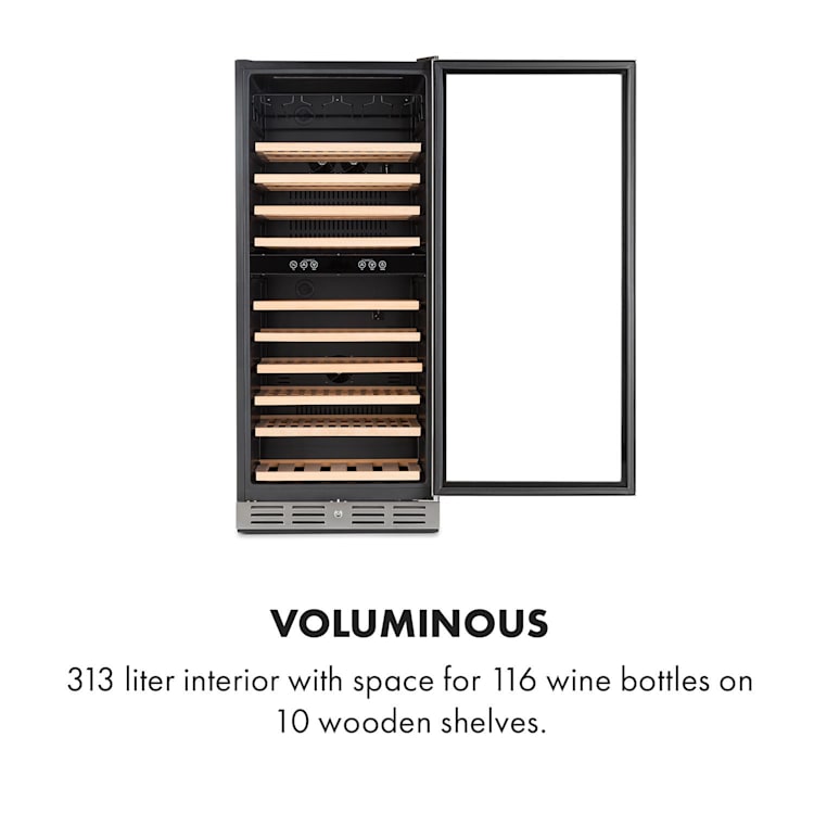 Vinovilla 116D Regrigerador de Vinhos Grande Espaço 313L 116 Garrafas Aço de Inoxidável