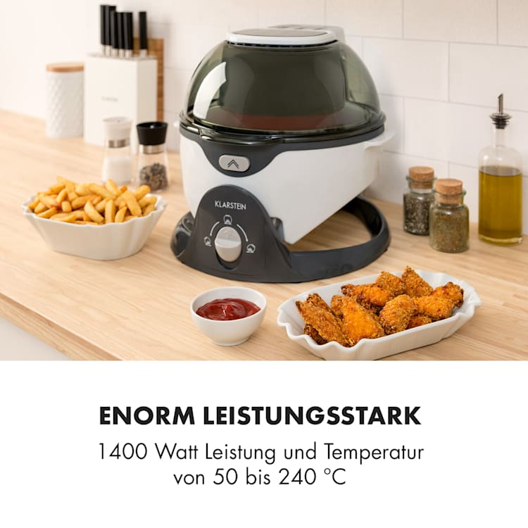 VitAir Pommesmaster Heißluftfritteuse 360° 1400W 50-240°C Timer Weiß
