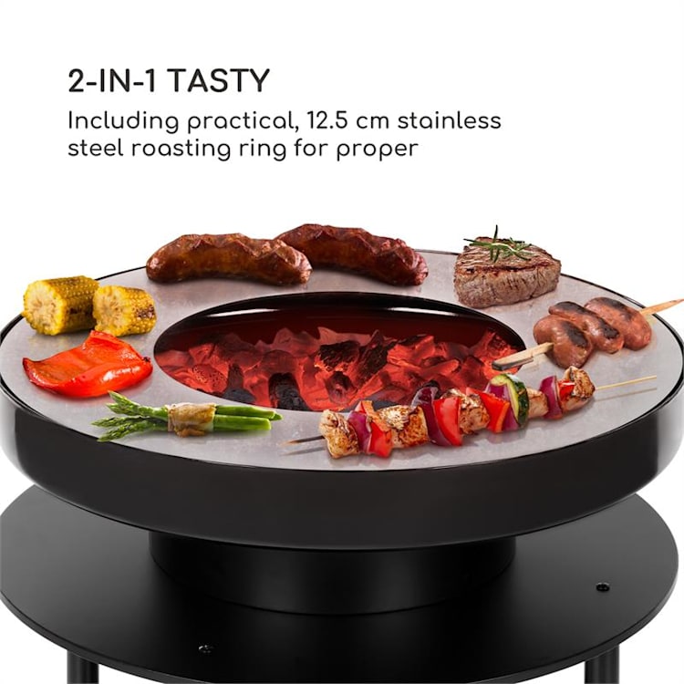 Wood Stock 2-in-1 Braséro Ø56cm & grill barbecue acier noir