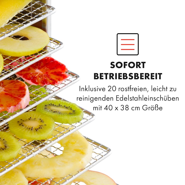 Master Jerky 300 Dörrautomat 2000W 40-90 °C 24h-Timer Edelstahl silber 20 Etagen