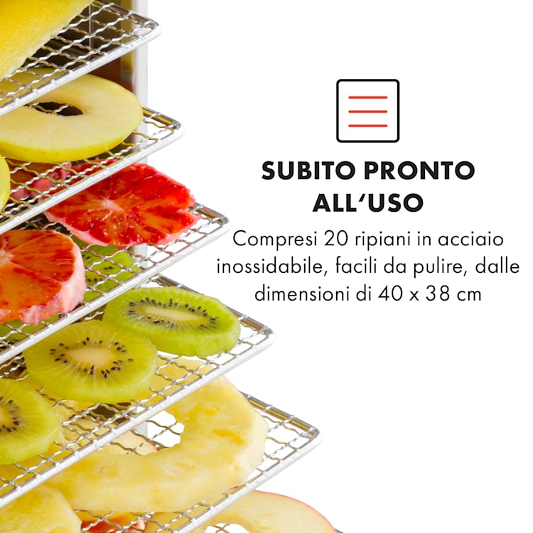 Master Jerky 300 essiccatore 2000W 40-90 °C timer 24 ore acciaio inox argento 20 scomparti
