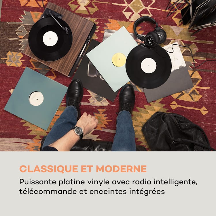 Connect Vinyl Cube Platine vinyle avec radio internet DAB + FM USB - Marron