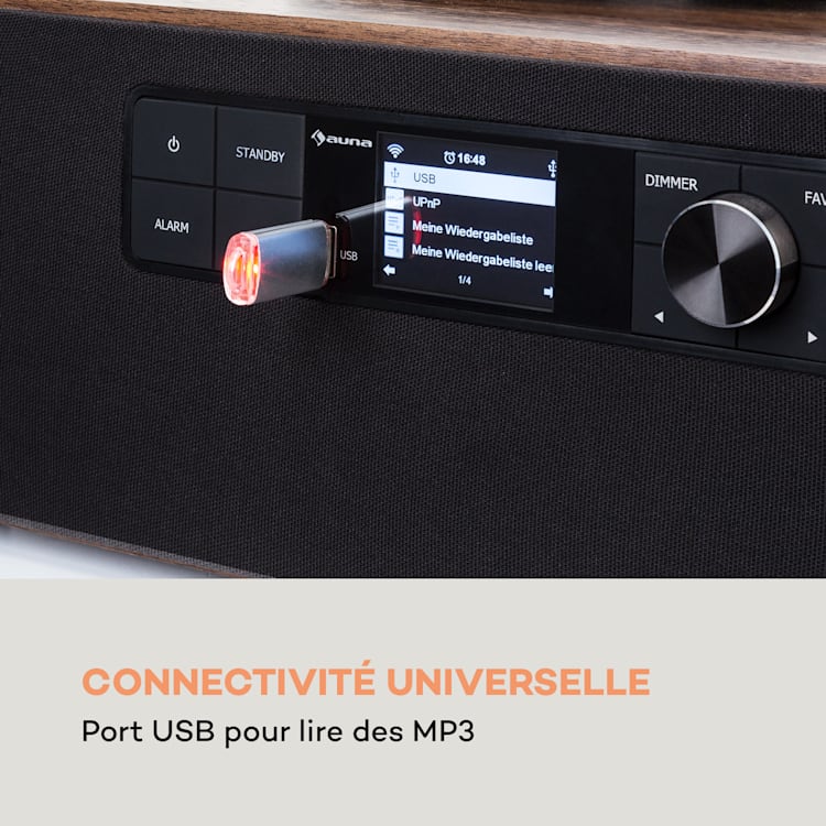 Connect Vinyl Cube Platine vinyle avec radio internet DAB + FM USB - Marron
