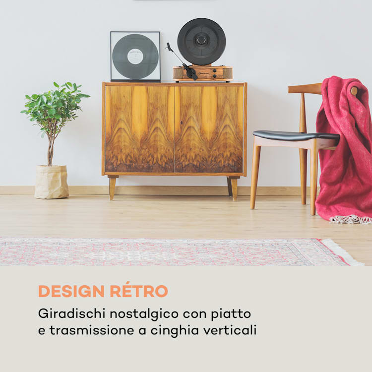 Verticalo SE Giradischi Rétro USB BT Line-Out legno Con bluetooth