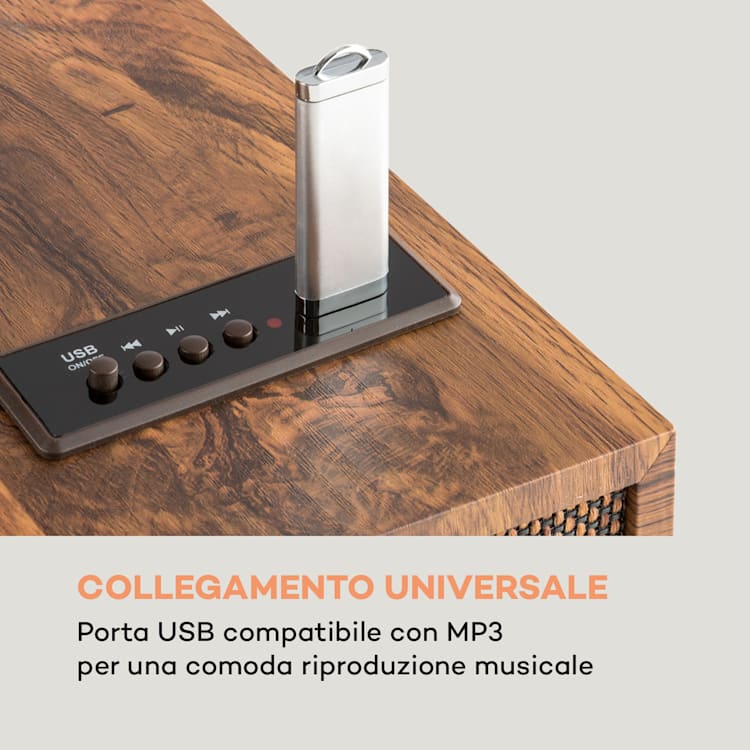 Verticalo SE Giradischi Rétro USB BT Line-Out legno Con bluetooth