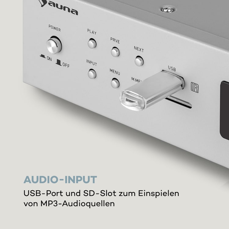 AMP-9200 BT Digital-Stereo-Verstärker 2x60W RMS BT 2xMikro silber Silber