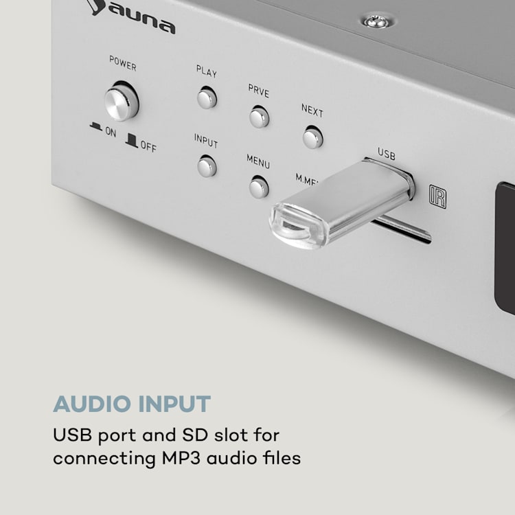 AMP-9200 BT Amplificador Digital Estéreo 2x60W RMS BT 2x Microfones Prata Prateado