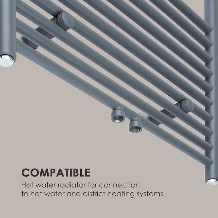 Fino 160 x 60, radiator, 644 W, apă caldă, stativ pentru prosoape, 1/2 ", 6 - 12 m², gri 160 cm