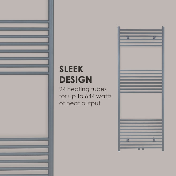 Fino 160 x 60, radiator, 644 W, apă caldă, stativ pentru prosoape, 1/2 ", 6 - 12 m², gri 160 cm