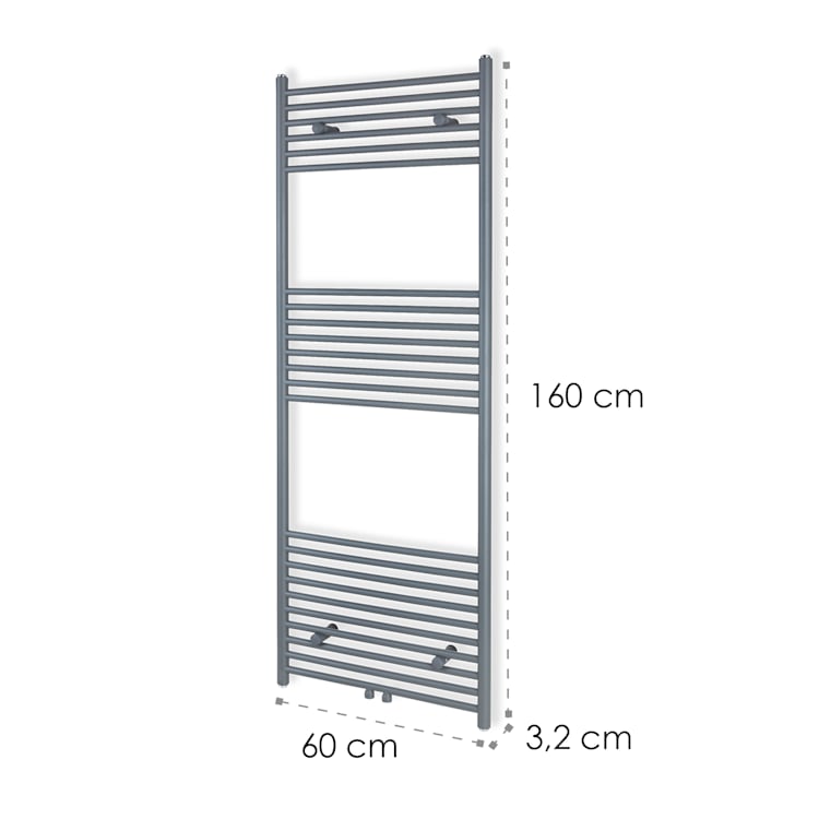 Fino 160 x 60, radiator, 644 W, apă caldă, stativ pentru prosoape, 1/2 ", 6 - 12 m², gri 160 cm