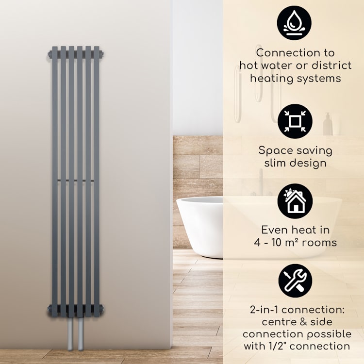 Delgado 120 x 25, radiator, 508 W, apă caldă, 1/2 ", 4 - 10 m², gri 120 x 25 cm