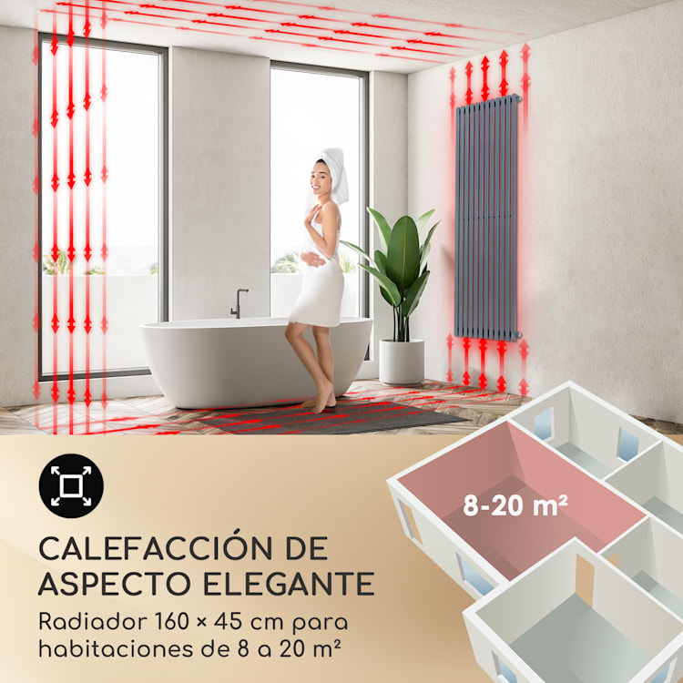 Delgado 160 x 45 Radiador de agua de 822 W 1/2" 8-20m² Gris 160 x 45 cm