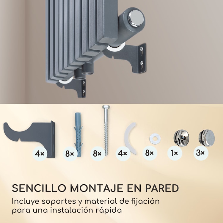 Delgado 160 x 45 Radiador de agua de 822 W 1/2" 8-20m² Gris 160 x 45 cm